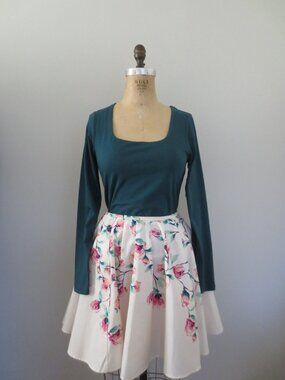 Old Navy Teal-Green Cotton Fitted Double-Layer Scoop Neckline Long Sleeve Top